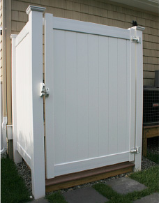 Outdoor Shower Enclosure for Outside Shower shown in white vinyl